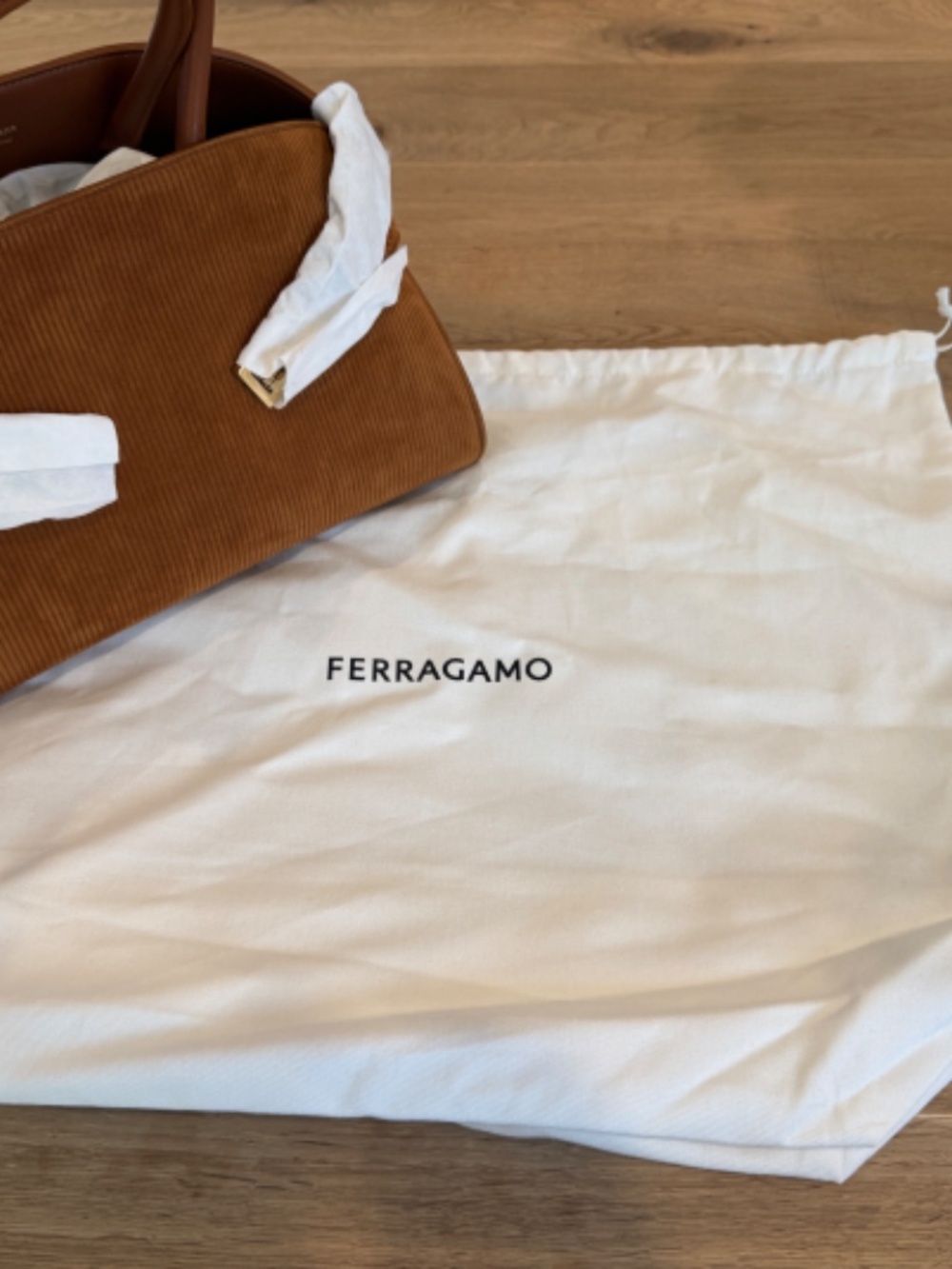 NEW Ferragamo Suede Corduroy Hug Bag - Medium - Picture 3 of 9